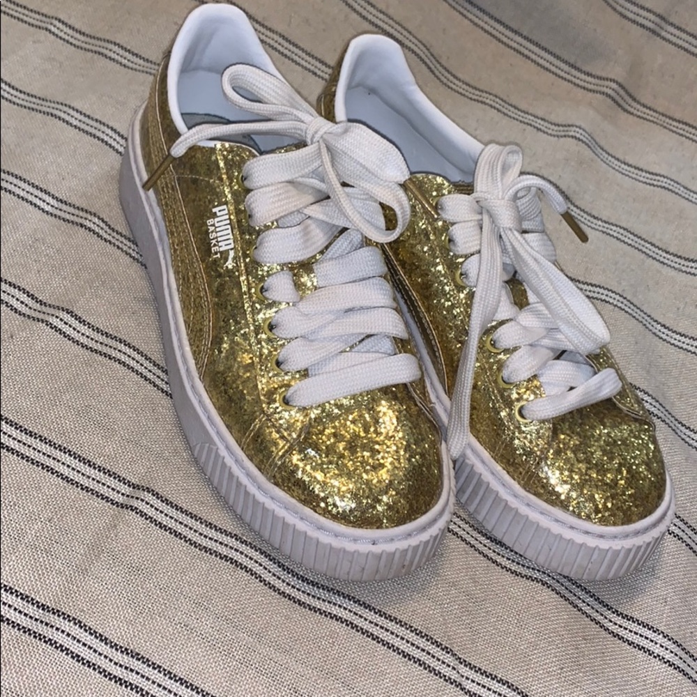 Puma gold glitter shoes